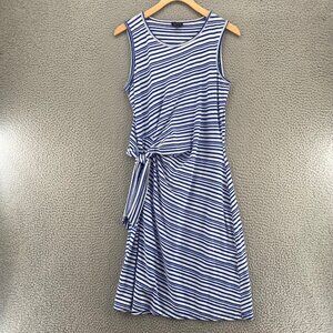Talbots Dress Womens Medium Blue Gray Striped Tank Side Tie Knit Stretch Mini